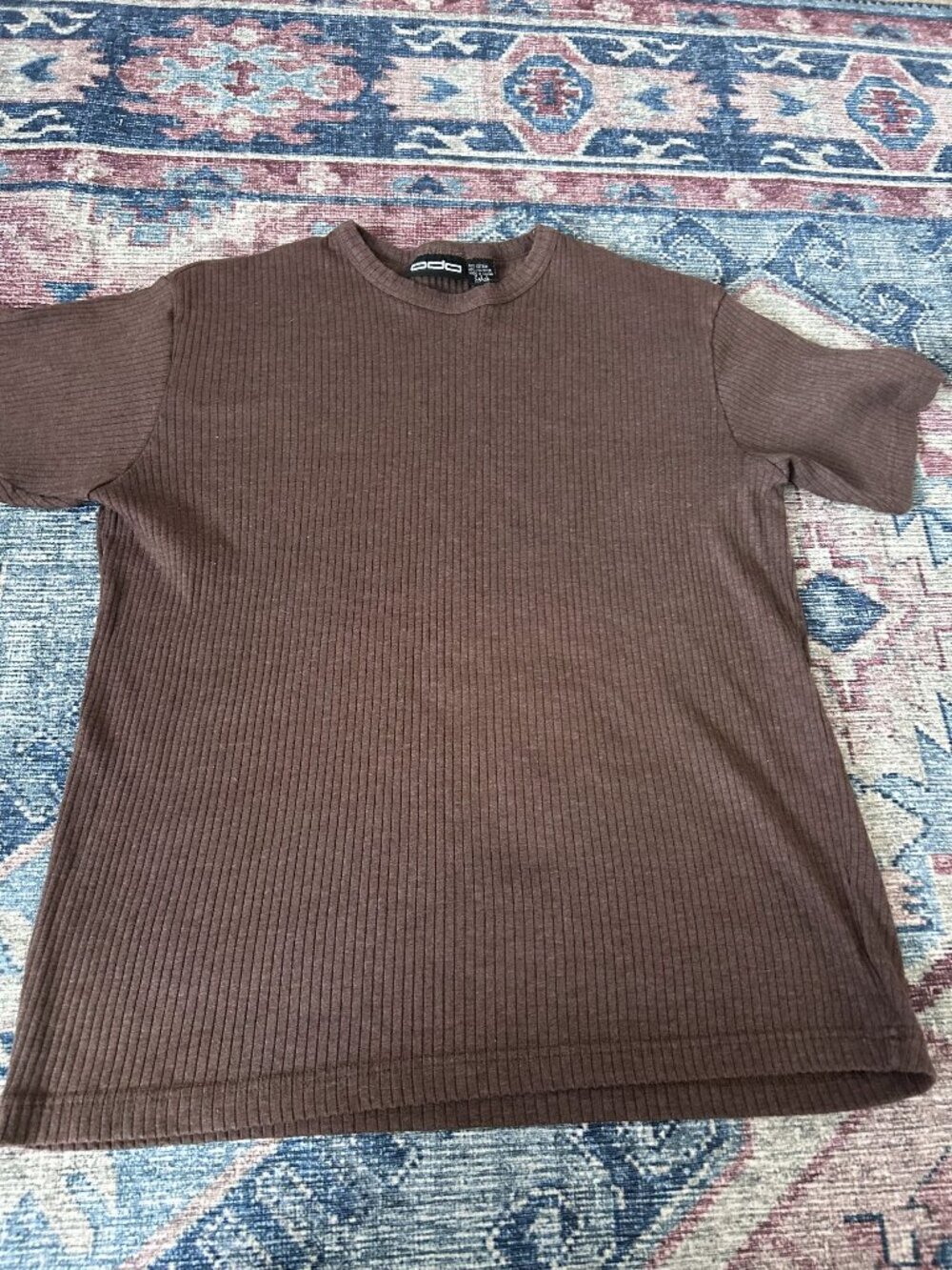 Vintage 90s Odo Ribbed T-Shirt Mens L Brown Cotton Casual Retro Y2K